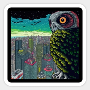 Owl watches over the night city - Awesome Owl #5 Sticker